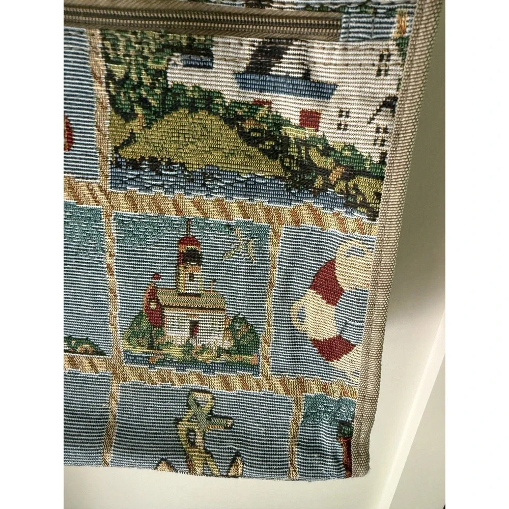 VTG Tapestry Tote Bag Nautical Lighthouse Costal Woven Shoulder Purse